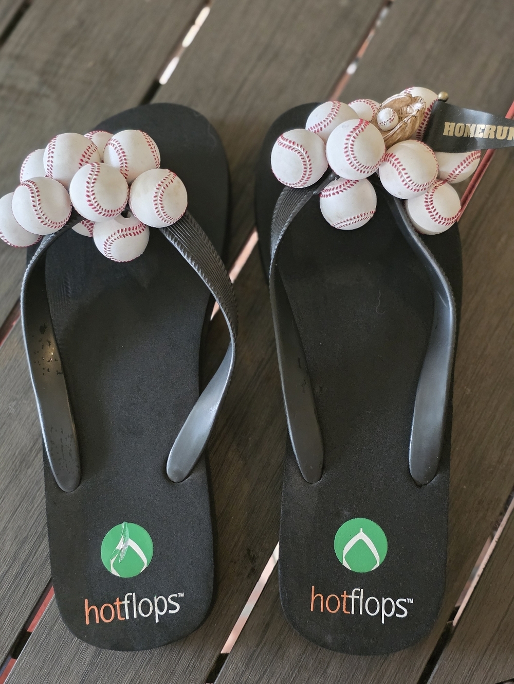 Hotflops Women’s Black Flip Flops with White Baseball Accent